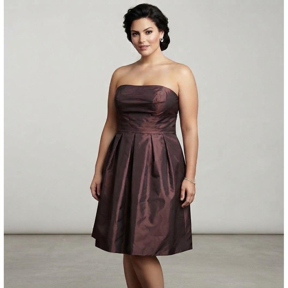 Ann Taylor Cocktail Dress 12 Brown Strapless Taffeta Pleated Fit & Flare NWT